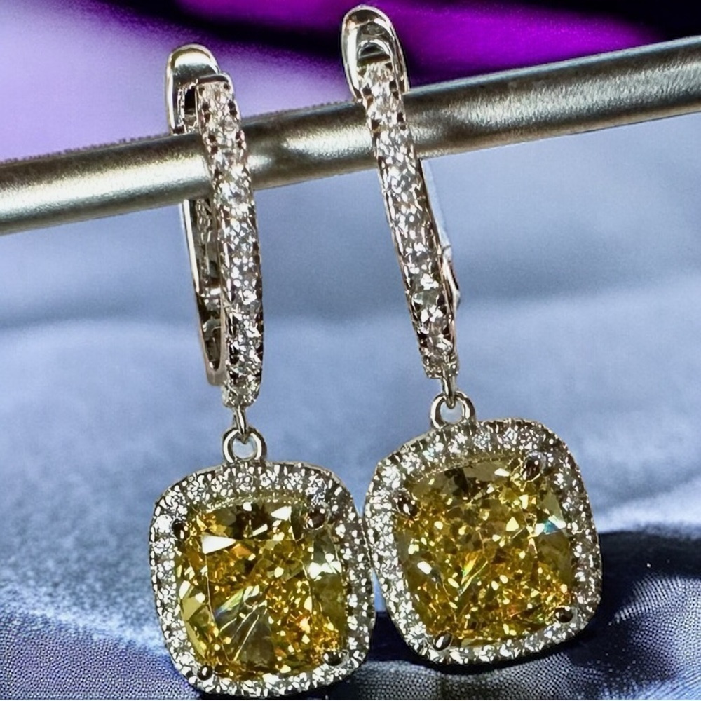 NEW Fancy Canary Yellow High Carbon Diamond Simulant Dangle Drop Earrings